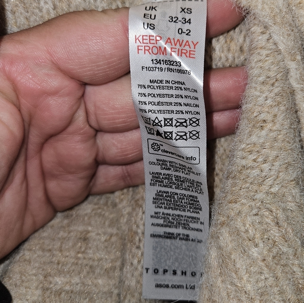 Topshop Oversized Knit Sweater/Sweater Dress, Size XS, Beige, NWT - Picture 5 of 5
